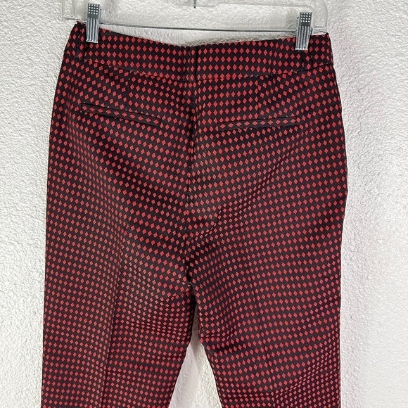 Kate Spade Avery Black/Red Diamond Print Ankle Crop Pants SZ 2 - Picture 5 of 8